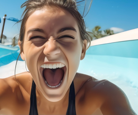 Jeune fille s’amusant sur un maxi toboggan aquatique lors d’un événement estival