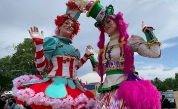 Échassier en déambulation lors d'une animation événementielle pour collectivités, spectacle visuel en espace public